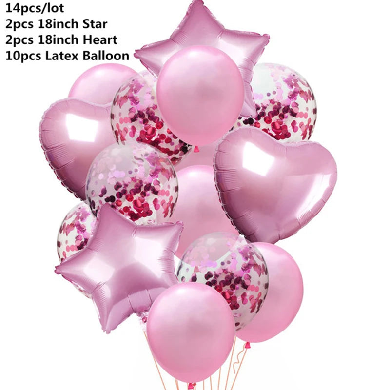 14pcs Rose Gold Mix Star Heart Confetti Latex Balloons Birthday Party Decorations Kids Adult Wedding Anniversary Globos Supplies
