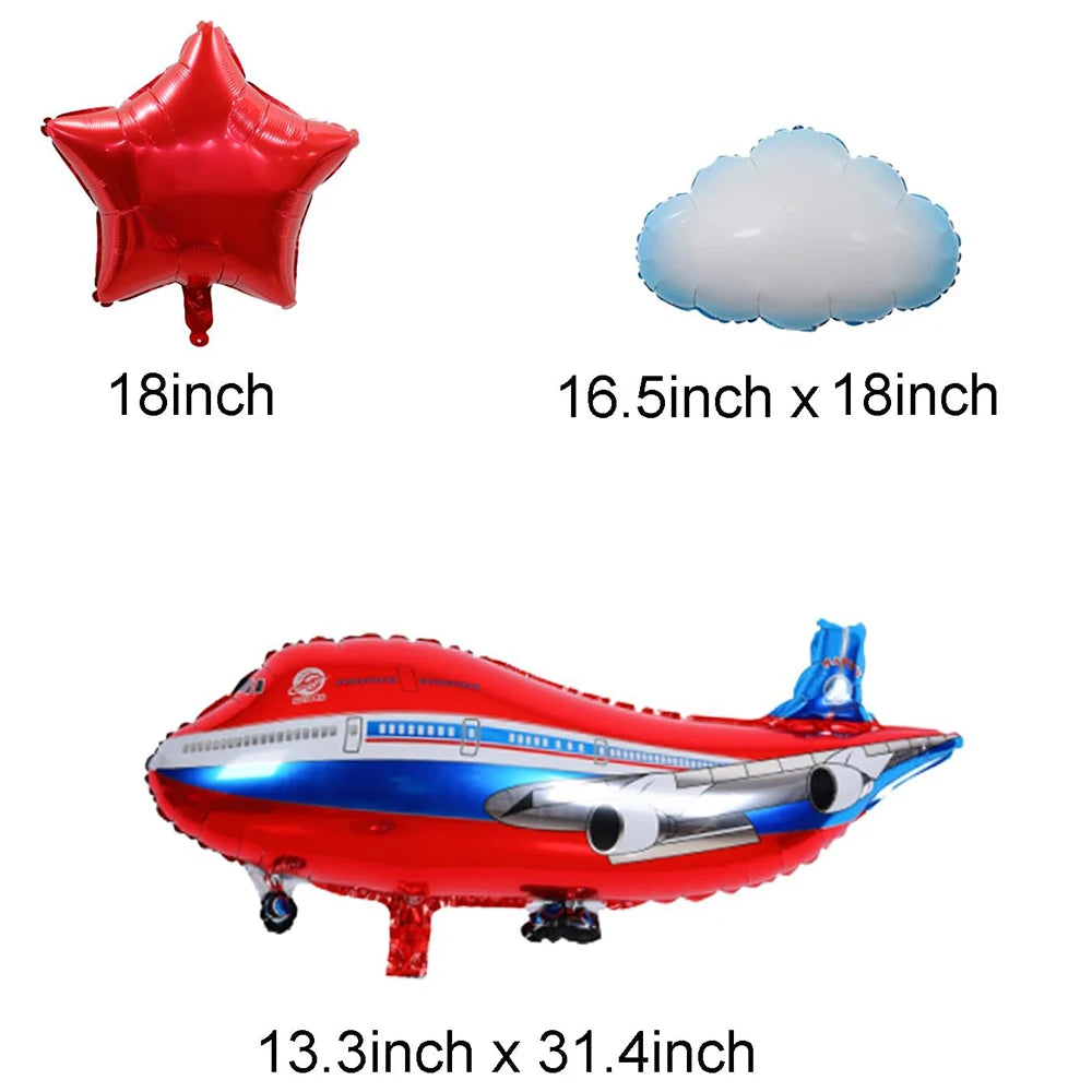 Airplane Party Decoration 12Inch Blue White Latex Balloons Big Plane Foil Cloud Balloon Set for Kids Boys Aviator Theme Birthday