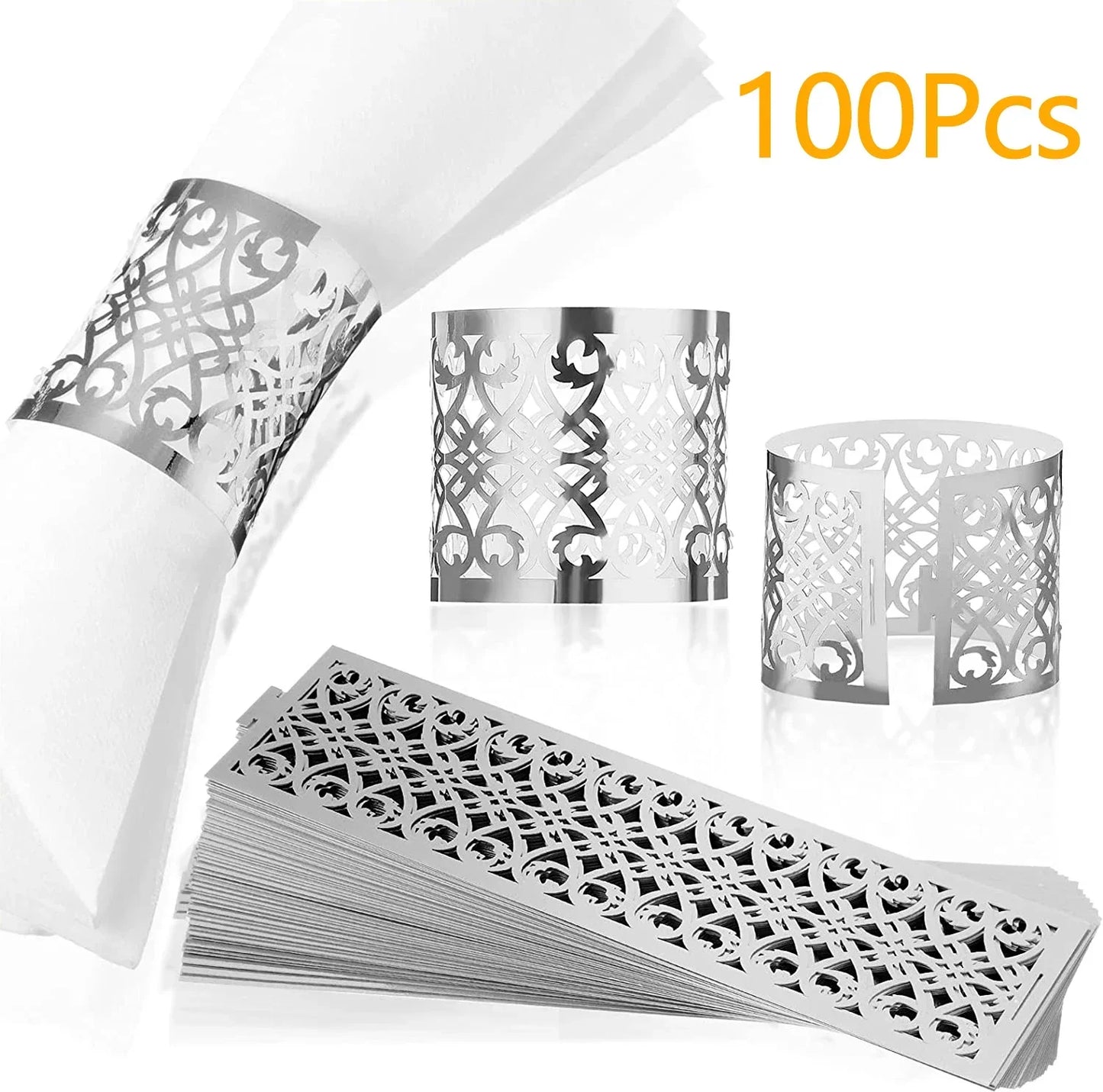 100/50Pcs Napkin Ring Hollow Pattern Gold and Silver Napkin Ring Wedding Party Table Decoration Supplies Wedding Decoration