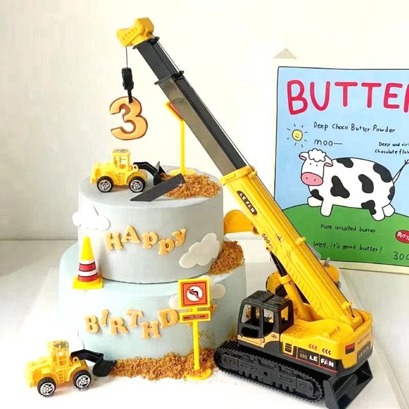 Excavator Car Crane Tractor Birthday Cake Topper Construction Party Decor Boy Kid Baby Shower 1st Birthday Party Cake Baking Kit