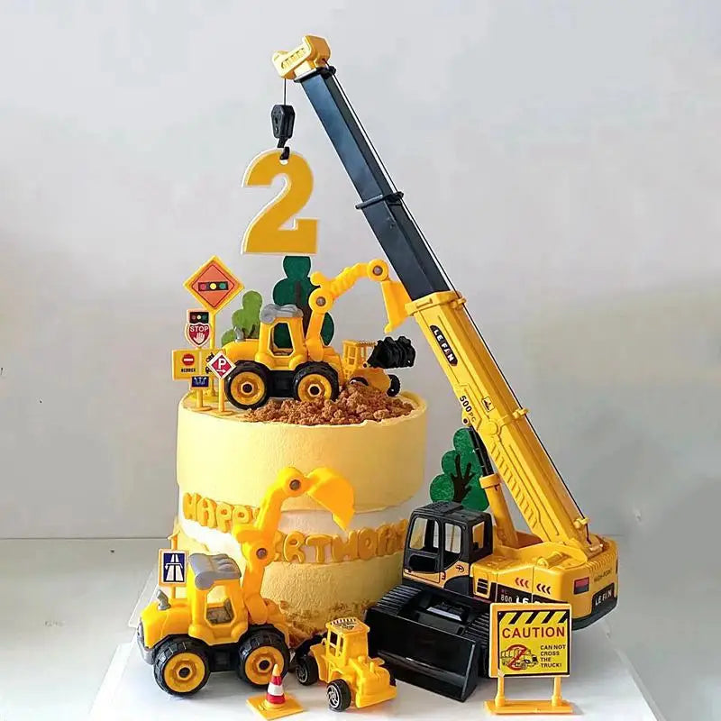 Excavator Car Crane Tractor Birthday Cake Topper Construction Party Decor Boy Kid Baby Shower 1st Birthday Party Cake Baking Kit