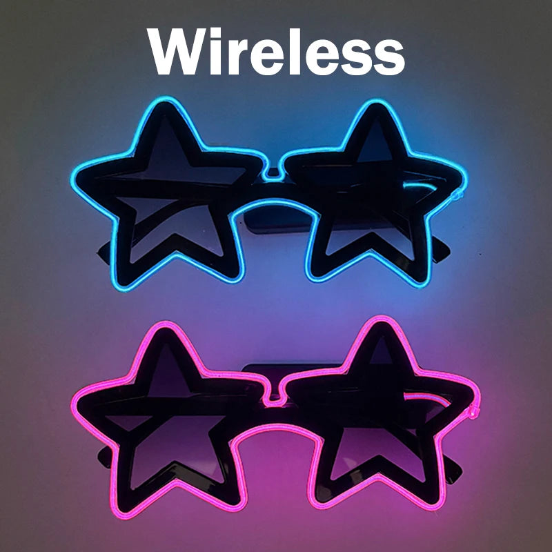 Wireless EL Glowing Party Glasses LED Light Up Five Stars Glasses Birthday Wedding Halloween Supplies Night Club Disco Props