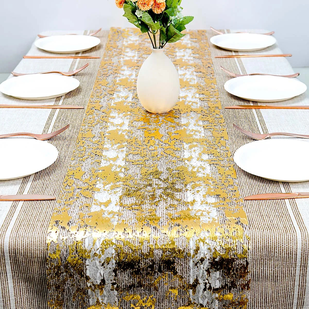 Sparkle Metallic Gold Table Runner Sequin Glitter Foil Mesh Roll Tablecloth for Wedding Event Birthday Baptism Baby Shower Decor