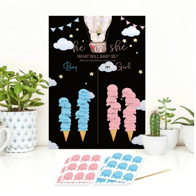 M5TF Gender Reveal Party Baby Gender Reveal Poster with 36pcs Boy and Girl Stickers