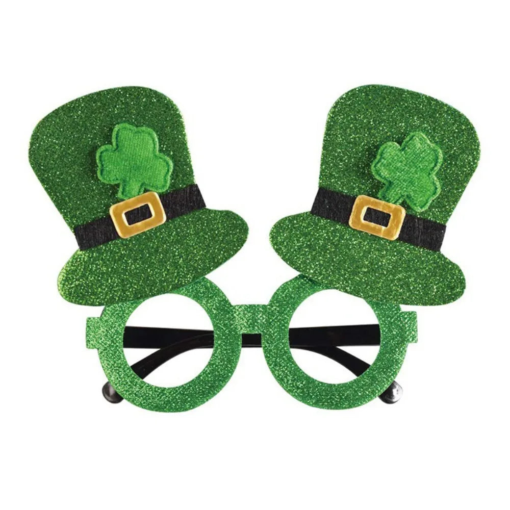 1pc St. Patrick's Day Irish Shamrock Sunglasses Green Four Leaf Clover Leprechaun Costume Glasses Party DIY Decor Supplies