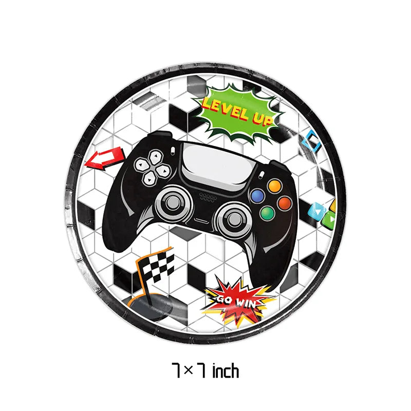 Video Game Birthday Decoration Tableware Balloons for Boy Paper Plates Cups Napkins Banner Cake Topper Video Game Party Favors