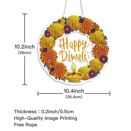 Putuo Decor 1pc Diwali Wood Hang Decoration, Wall Decor for Home Farmhouse Living Room Bedroom, The Hindu Festival Happy Diwali