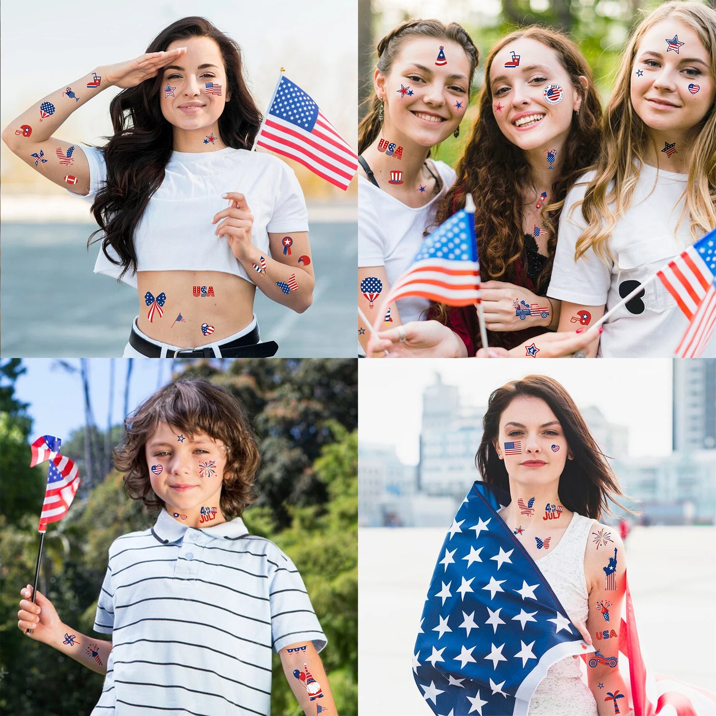 July 4th Day Independence Day Party Photobooth Props, Temporary Tattoo, Tablecover, Cake Stand, Washi Tape, Scrapbook Paper