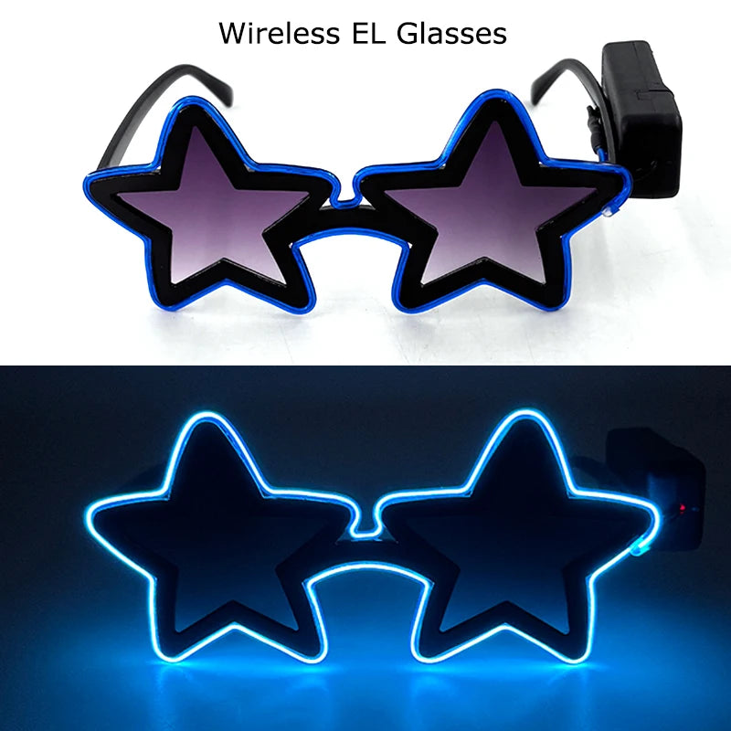 Wireless EL Glowing Party Glasses LED Light Up Five Stars Glasses Birthday Wedding Halloween Supplies Night Club Disco Props