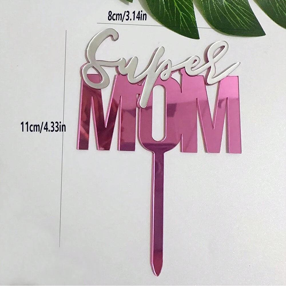 5pcs Happy Mother's Day Cake Toppers Acrylic Mirror Pink Cupcake Topper Heart Best MOM Party Cake Dessert Decorations
