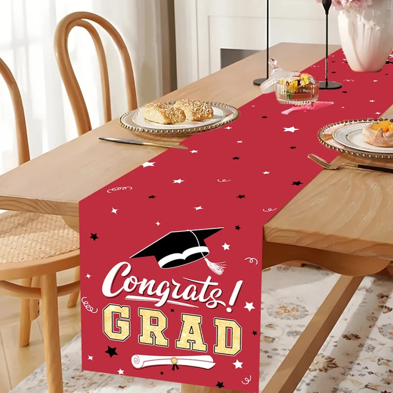 Graduation Table Runner Graduation Decorations 2025 Black Gold Polyester Graduation Table Cloth Prom Grad Party Table Decoration