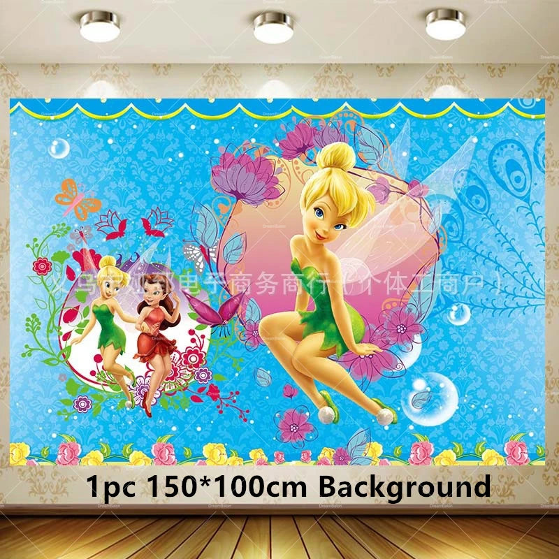 Tinker Bell Fairy Foil Balloons Pixie Latex Ballon Happy Birthday Banner Party Decorations Cake Toppers Cartoon Kids Girls Gift