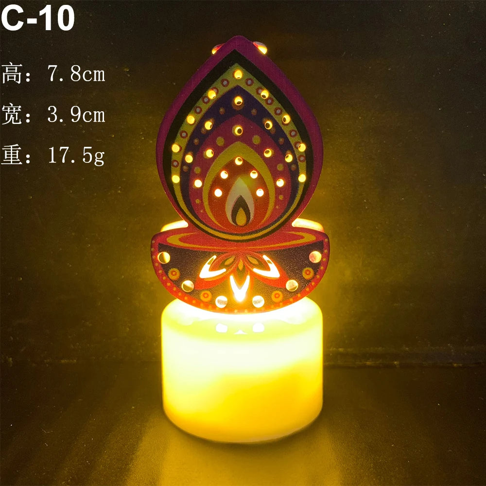Diwali Diya Decor LED Candle Light, Hindu, Deepavali Festival, Night Light, Battery Powered, Art, 10 Pcs