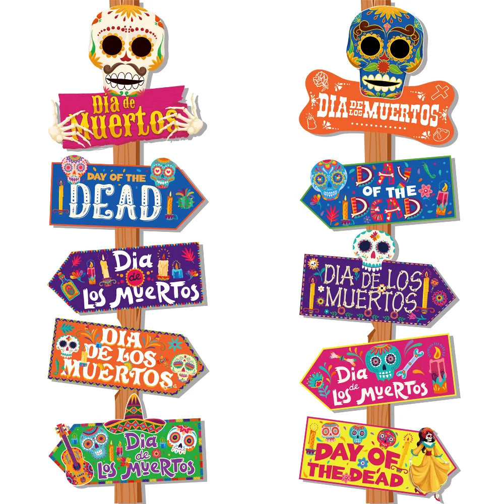 New Day of the Dead Party Skull Signs Lawn Stakes Paper Direction Signs Party Decorations