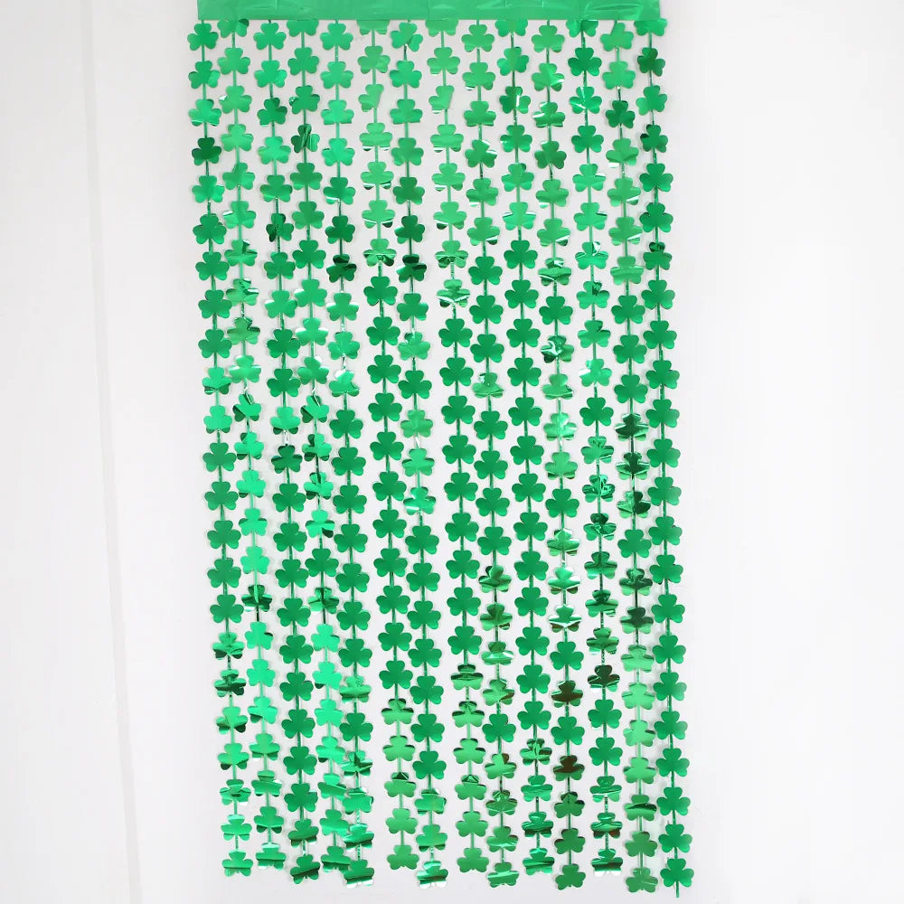 St Patrick Day Backdrop Curtain Green Clover Foil Fringe Curtain Metallic Fringe Curtain Party Decorations Supplies Favor Gifts