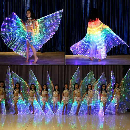 LED Fairy Wings Cloak Adult Children Dancers Colorful Luminous Butterfly Wings Belly Dancing Performance Stage Party Photo Prop