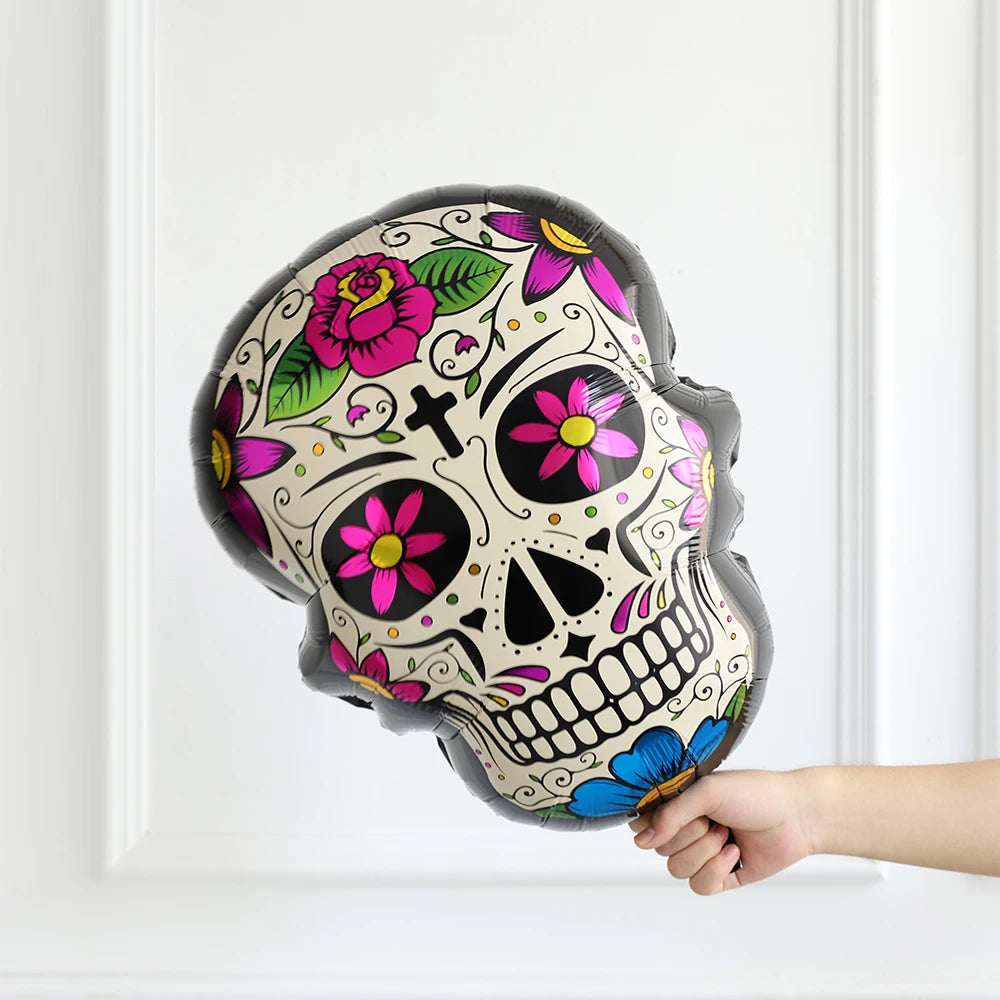 142pcs Fiesta Mexico Day of The Dead Theme Balloon Garland Arch Kit Multicolor Skull Foil Balloon Mexican Photography Backdrop