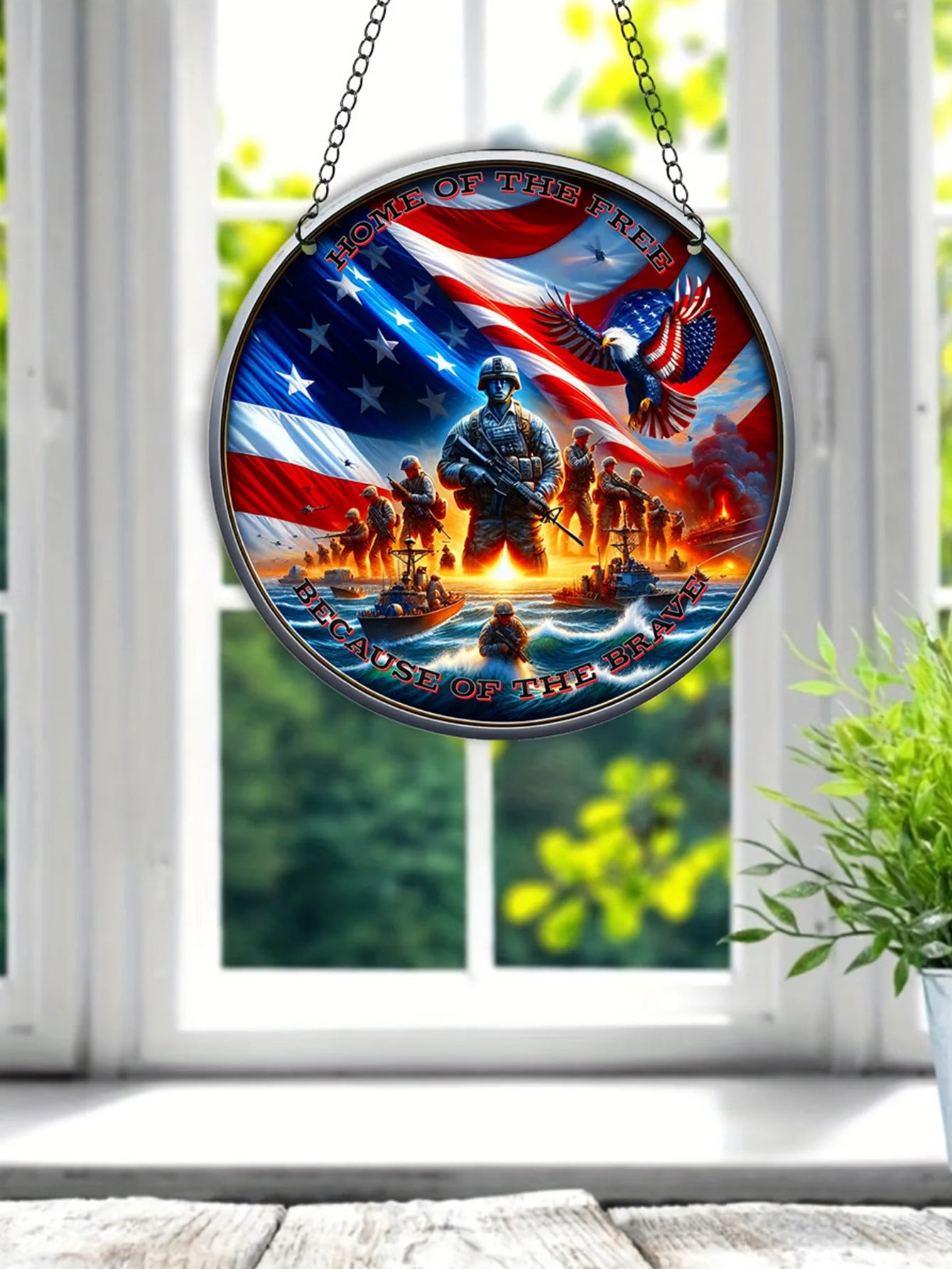 1pc Soldier Painted Window Hanging Decorations, Patriotic Wreath Signs, Home Garden Decor, Independence Day Gifts
