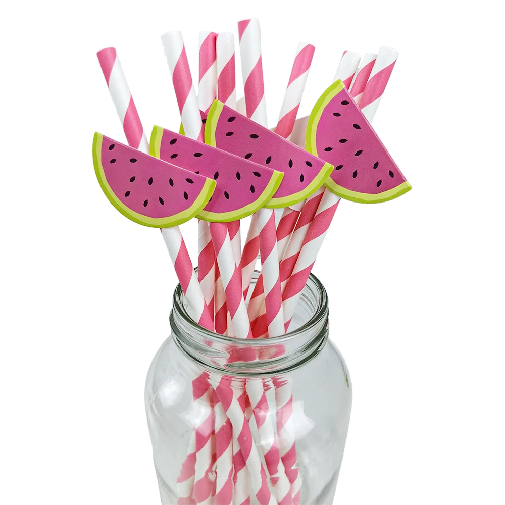 10pcs Flamingo Pineapple Paper Straws Disposable Tropical Fruit Straws Summer Striped Drinking Straws Luau Hawaiian Beach Party
