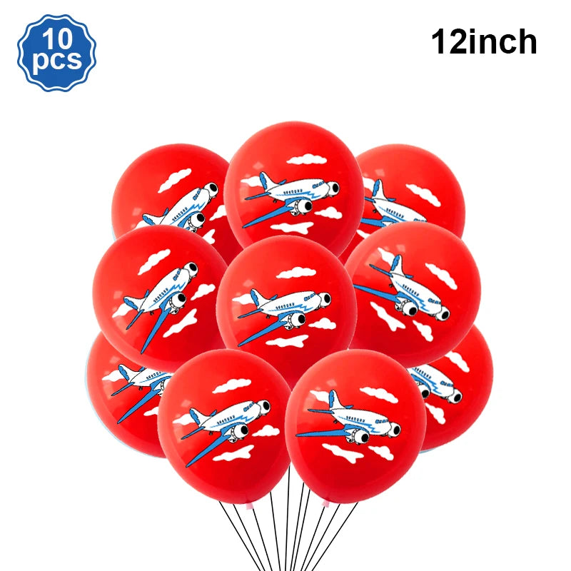 Airplane Party Decoration 12Inch Blue White Latex Balloons Big Plane Foil Cloud Balloon Set for Kids Boys Aviator Theme Birthday
