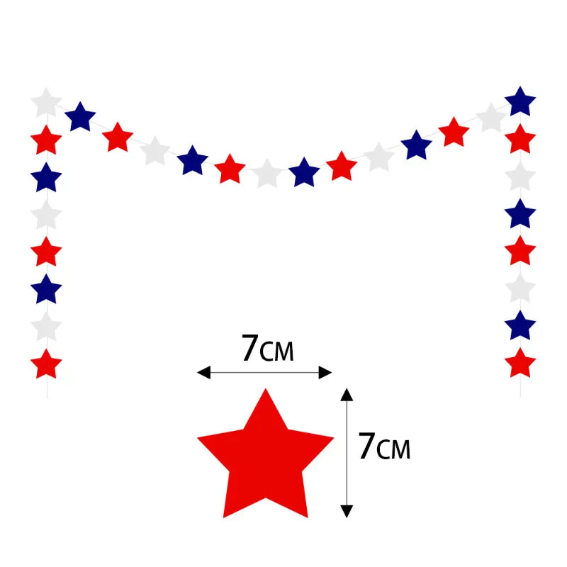 American Independence Day Party Home Decoration Glitter Silver Blue Red Happy 4th USA Letters Heart Stars Hanging Paper Garlands