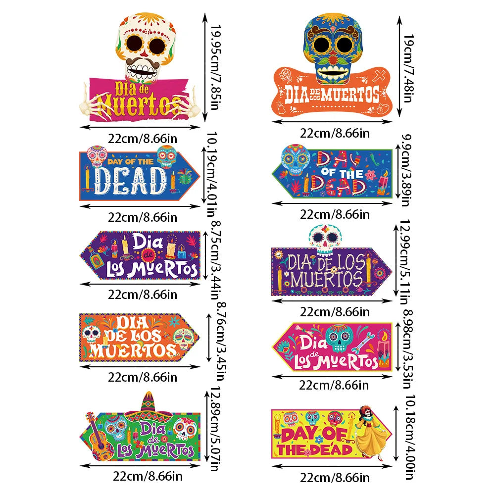 New Day of the Dead Party Skull Signs Lawn Stakes Paper Direction Signs Party Decorations