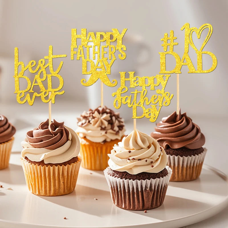 YOMDID 24Pcs Father's Day Cupcake Toppers Happy Cake Decorations Best Dad & Father's Day Cupcake Picks Cake Decorating Supplies