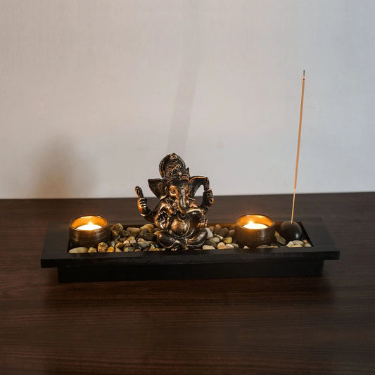 1 South Asian Indian resin retro gold elephant head divine wealth candle holder set for Diwali Candlestick ornament decoration