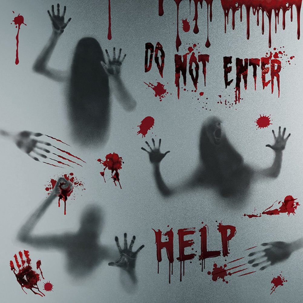 Removable Halloween Wall Stickers Horror Blood Fingerprints Window Stickers For Halloween Party Home Bar Floor Wall Decal