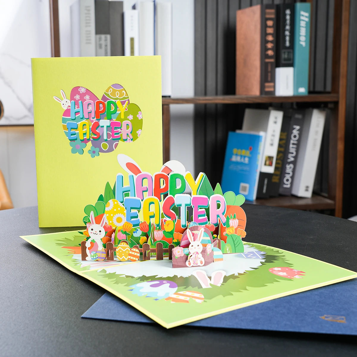 Happy Easter Pop Up Card - 3D Bunny Egg Flowers Basket Greeting Card for Easter