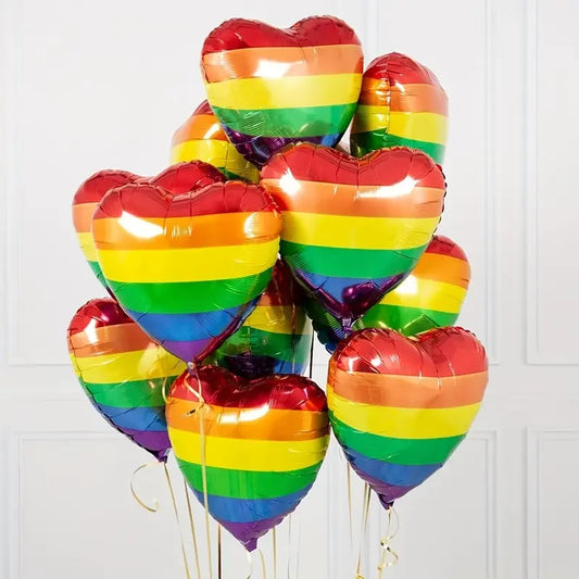 10pcs 18Inch Rainbow Stripe Heart Foil Helium Balloons Birthday Theme Party Baby Shower Kids Toys Air Globos Wedding Decoration