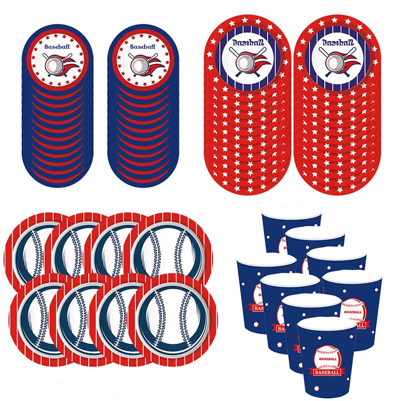 Boys Sports Baseball Ball Game Birthday Party Disposable Tableware Sets Tablecloth Banner Balloon Baby Shower Party Deocorations