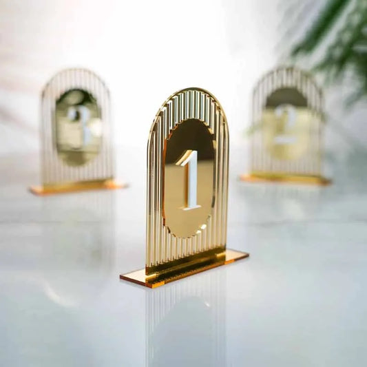 Arched Shape Table Numbers Wedding Table Numbers with Stand 3D Gold Mirror Table Signs Table Numbers For Wedding Reception Table