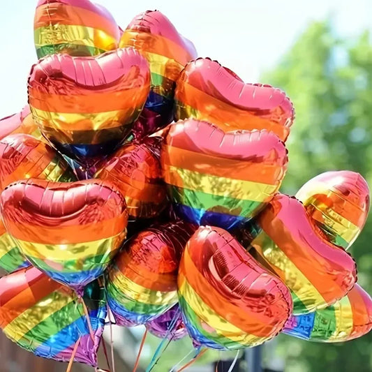 10pcs 18Inch Rainbow Stripe Heart Foil Helium Balloons Birthday Theme Party Baby Shower Kids Toys Air Globos Wedding Decoration