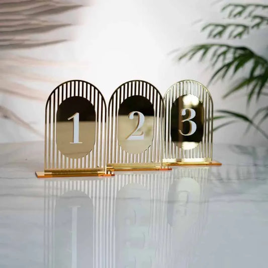 Arched Shape Table Numbers Wedding Table Numbers with Stand 3D Gold Mirror Table Signs Table Numbers For Wedding Reception Table