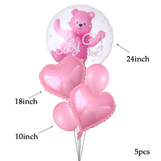 4D Transparent Baby Boy Girl Blue Pink Bubble Balloon Bear Foil Balloons Set Kids Birthday Gender Reveal Baby Shower Decorations
