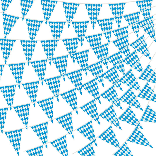 10 Meters Oktoberfest Bavarian Blue White Lattice Plastic Banners Flag Pennant for Bar Beer Oktoberfest Themed Party Decorations