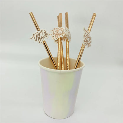 10Pcs Rose Gold Team Bride Straws Hen Party Bachelorette Wedding Party Decoration Supplies