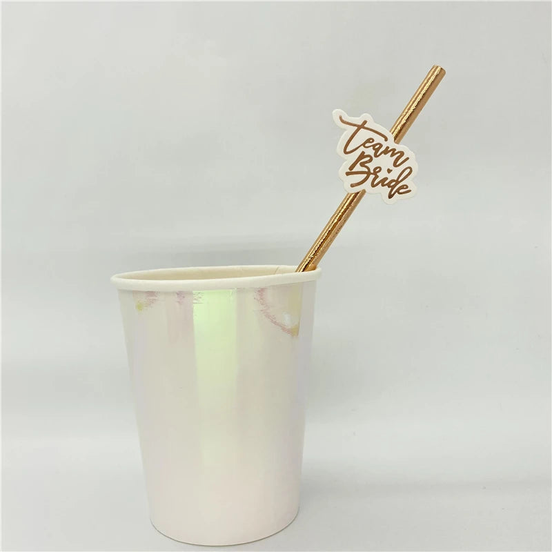 10Pcs Rose Gold Team Bride Straws Hen Party Bachelorette Wedding Party Decoration Supplies