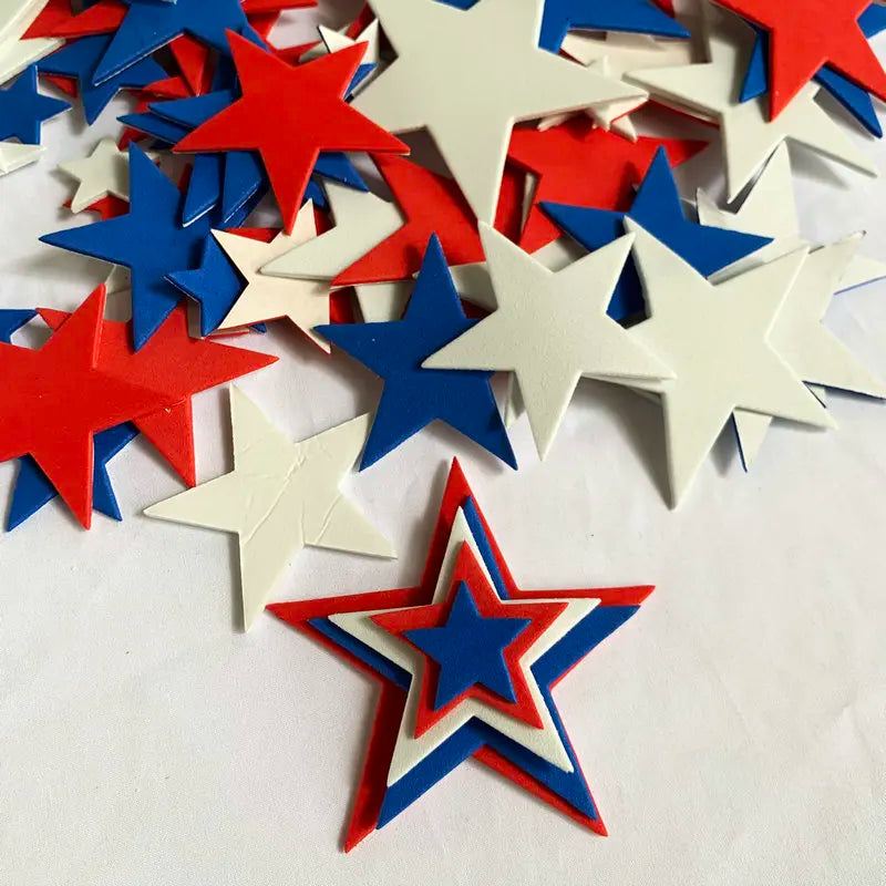 100PCS Star Foam Stickers Set Red Blue White July 4th Independence Day Holiday Craft Supplies for Fourth of July US Celebration