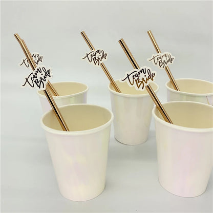 10Pcs Rose Gold Team Bride Straws Hen Party Bachelorette Wedding Party Decoration Supplies