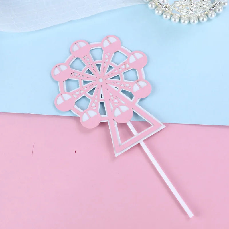 Castle Cake Topper Flags Girls Boys Windmill Prince Happy Birthday Decoration Cupcake Topper For Baby Shower Baking Supplies DIY