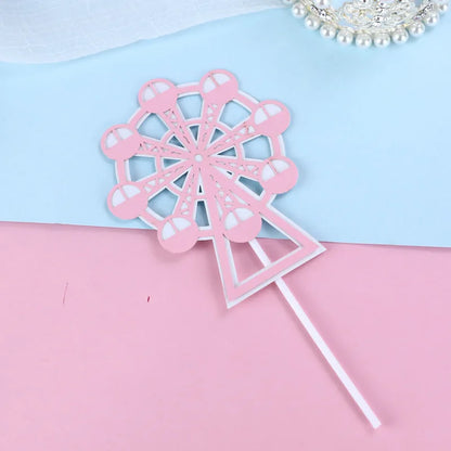 Castle Cake Topper Flags Girls Boys Windmill Prince Happy Birthday Decoration Cupcake Topper For Baby Shower Baking Supplies DIY