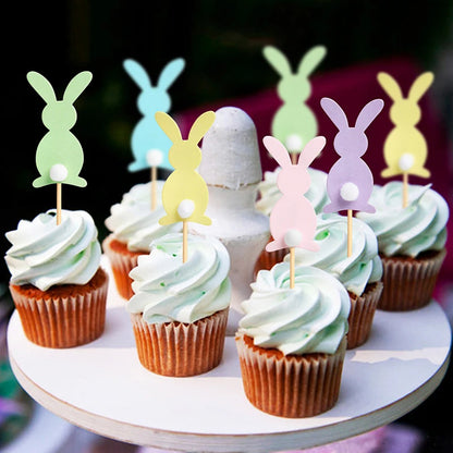 Cute Easter Bunny Ears Cupcake Toppers happy easter Rabbit cake Topper food Picks for Kids Birthday Easter Party Decorations