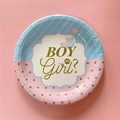 Pink Blue Boy Or Girl Gender Reveal Baby Shower Party Disposable Tableware Paper Plates Cups Decoration