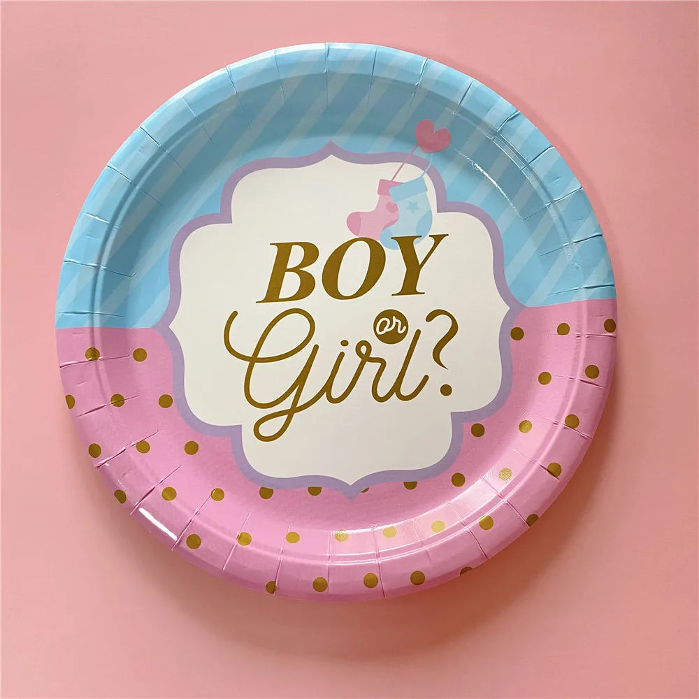 Pink Blue Boy Or Girl Gender Reveal Baby Shower Party Disposable Tableware Paper Plates Cups Decoration