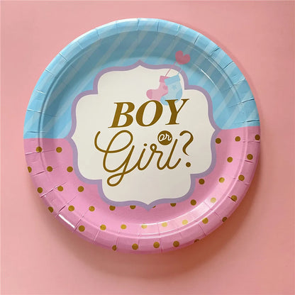 Pink Blue Boy Or Girl Gender Reveal Baby Shower Party Disposable Tableware Paper Plates Cups Decoration