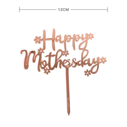 2023 Happy Mothers Day Cake Topper Gold Red Tulip Acrylic MOM Birthday Party Cake Toppers Dessert Decoration Mother's Day Gifts