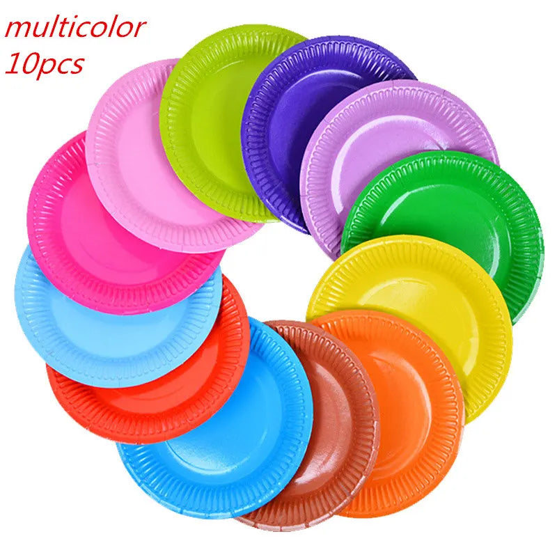 10PCS/LOT Multi-Colored Disk Disposable Plates Cake Paper Pan DIY Decoration for Kids Birthday Party Wedding Tableware Supply