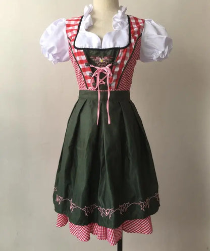 S-4XL Womens German Oktoberfest Beer Girl Costume Bavarian Traditional Beer Dirndl Dress With Apron